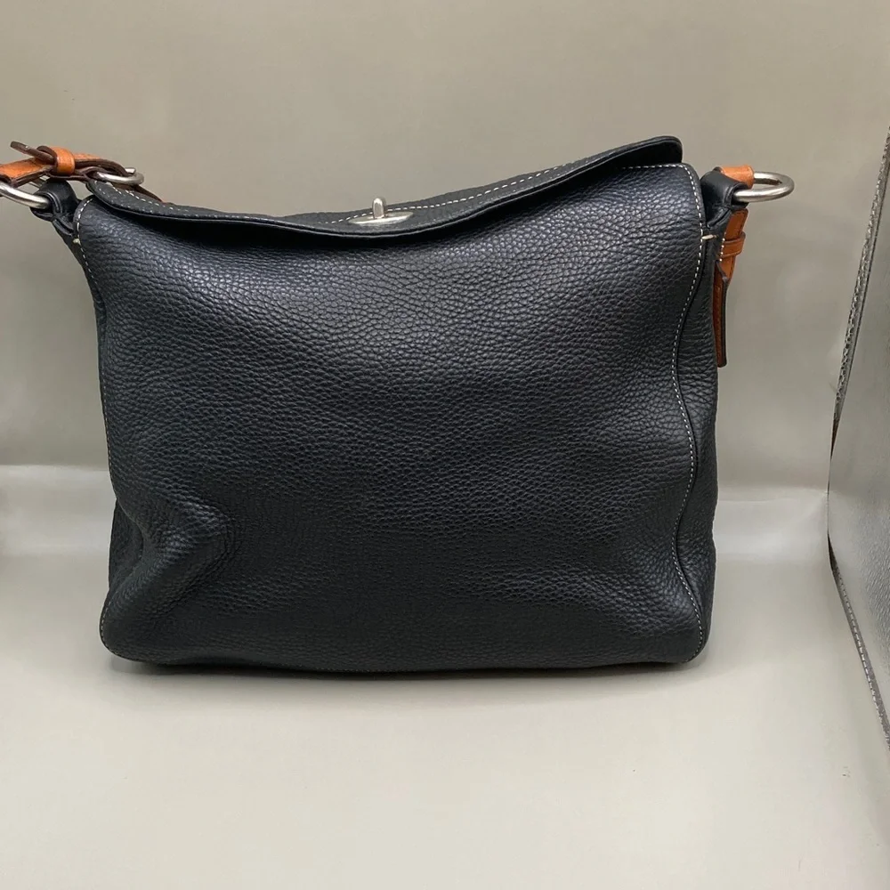 Coach Pebbled Black Leather with Brown Strap Stylish Classy Coach
